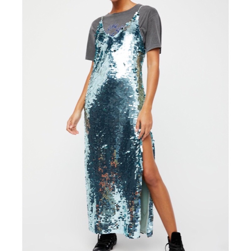 Free People Blue Sequin Midi Dress